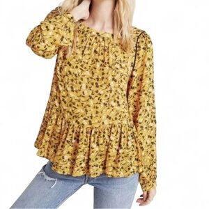 Anthropologie Maeve Cheyenne Peplum
Boho Blouse in Golden Yellow Floral Sz S